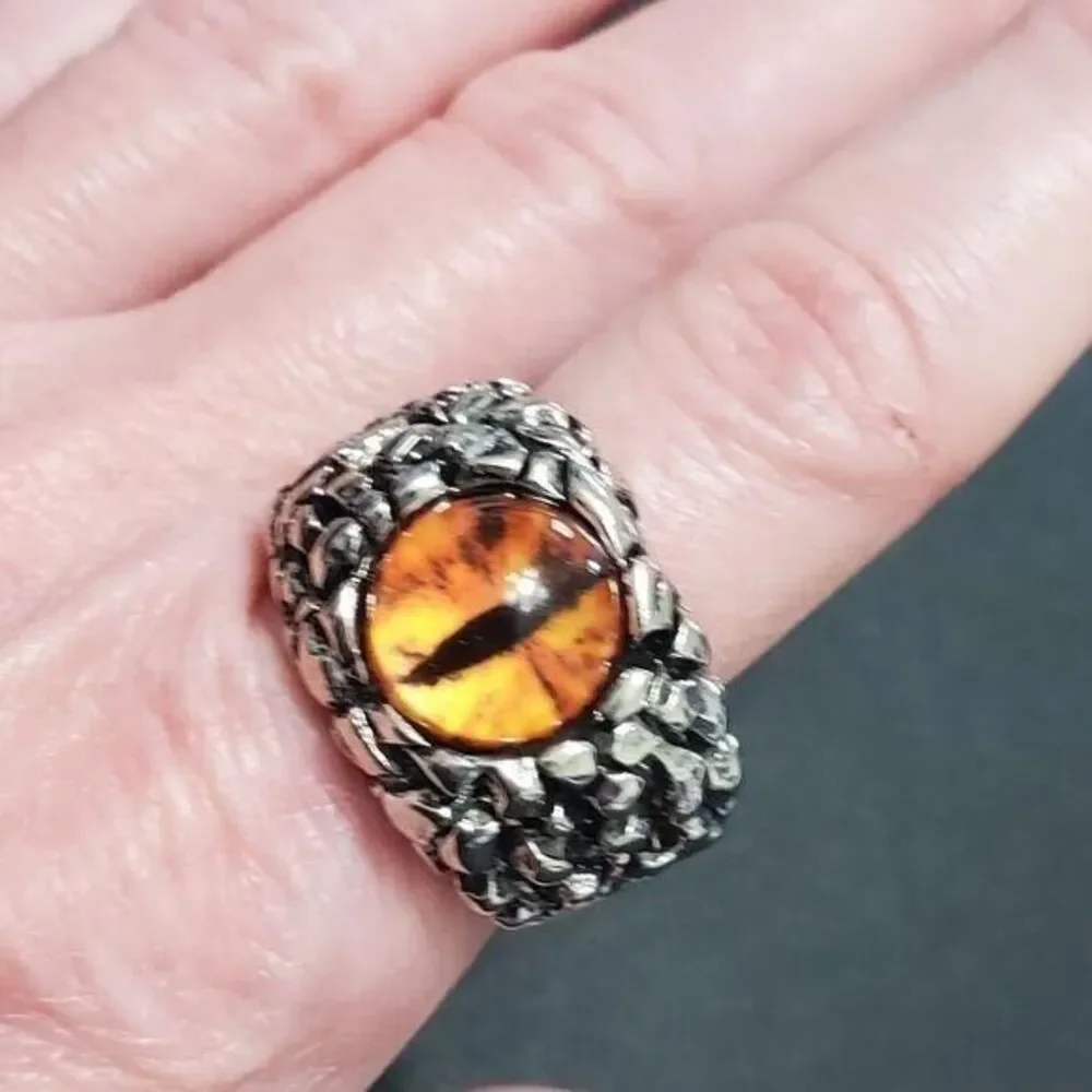 Silver tone orange dragon's eye ring size 12